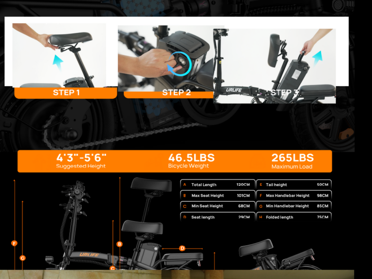 F1L Folding E-Bikes|250W motor|48V 7.5Ah|25 km/h|30-50KM