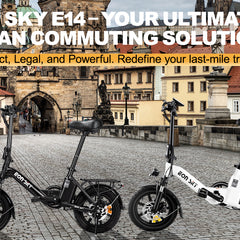 E14 Folding E-Bikes| 36V 10.4Ah | 25-35KM | 14*2.5 inch | 20.8KG | Front and rear disc brakes | Front shock absorber