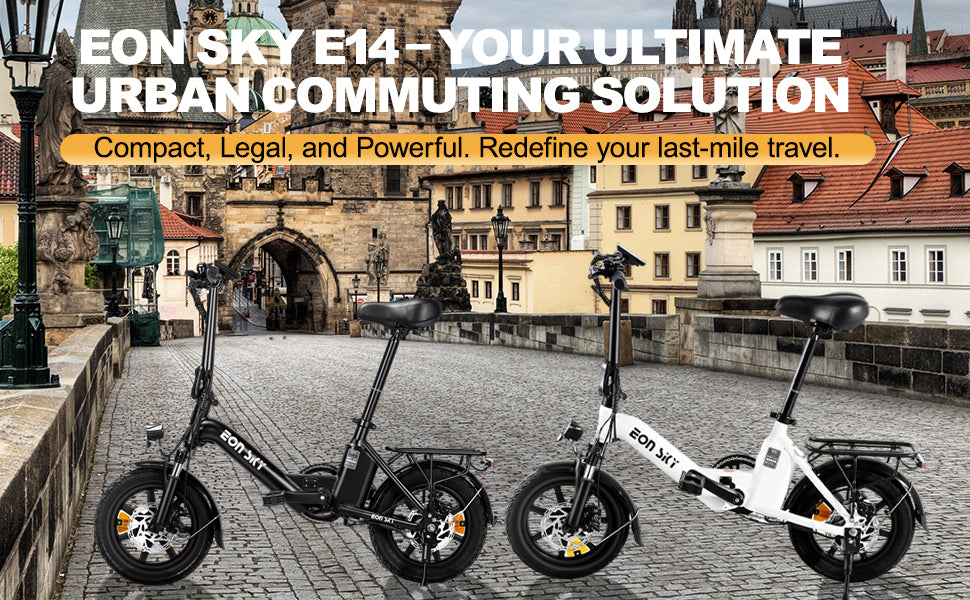 E14 Folding E-Bikes| 36V 10.4Ah | 25-35KM | 14*2.5 inch | 20.8KG | Front and rear disc brakes | Front shock absorber