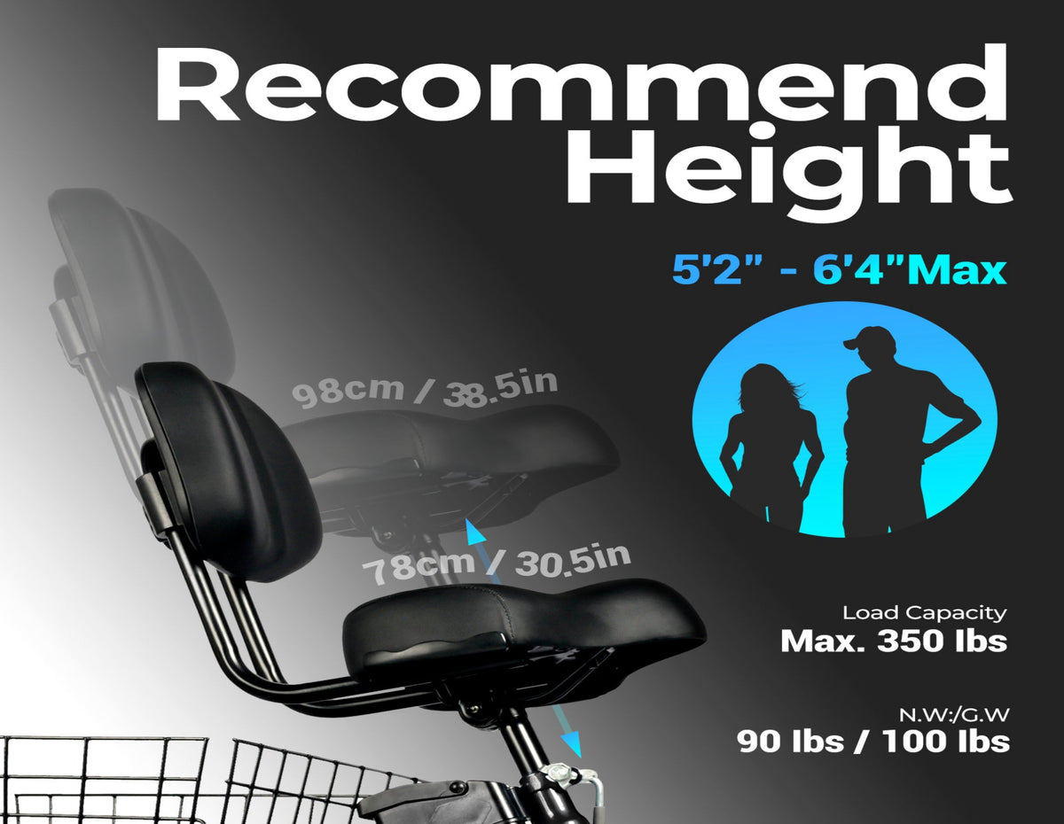 Non-Folding Electric Tricycle Bicycle|350W motor |48V 15.6AH|20inch|25km/h|28-35miles|20MPH