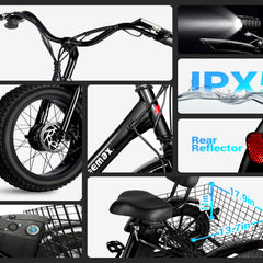 Non-Folding Electric Tricycle Bicycle|350W motor |48V 15.6AH|20inch|25km/h|28-35miles|20MPH