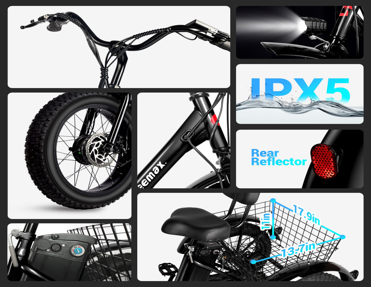 Non-Folding Electric Tricycle Bicycle|350W motor |48V 15.6AH|20inch|25km/h|28-35miles|20MPH