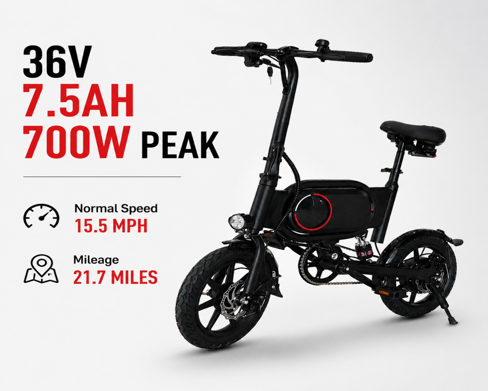 P14 Electric Bike|700W motor|36V 7.5Ah|35KM|15.5Mph|14inch|21.7miles