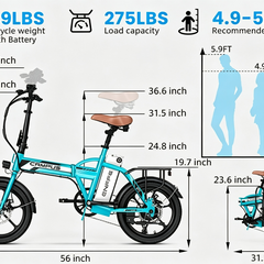 EF2 Folding E-Bikes|750W motor|36V 9AH|30-50KM|20MPH|16inch*2.5