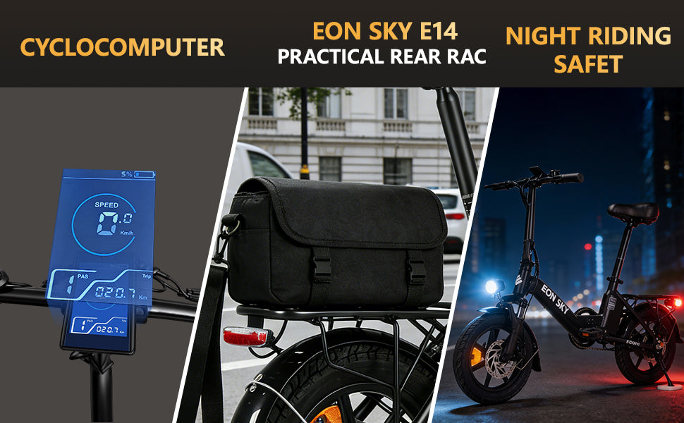 E14 Folding E-Bikes| 36V 10.4Ah | 25-35KM | 14*2.5 inch | 20.8KG | Front and rear disc brakes | Front shock absorber