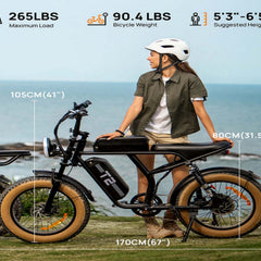 T2 Electric Fat Bike|745W motor|48V 15.6Ah|20*4.0 inches|100Miles|20MPH