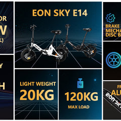 E14 Folding E-Bikes| 36V 10.4Ah | 25-35KM | 14*2.5 inch | 20.8KG | Front and rear disc brakes | Front shock absorber