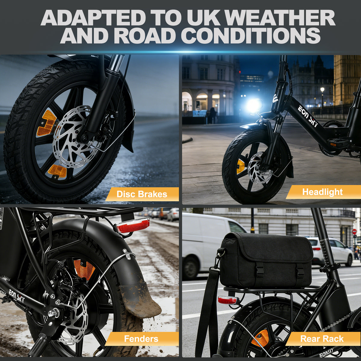 E14 Folding E-Bikes| 36V 10.4Ah | 25-35KM | 14*2.5 inch | 20.8KG | Front and rear disc brakes | Front shock absorber