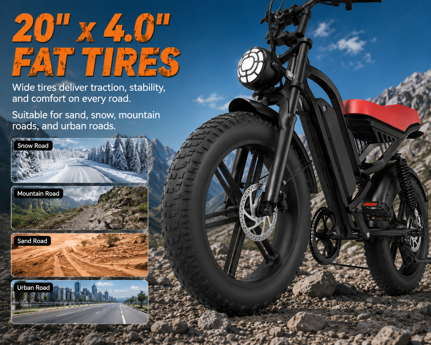 GT50 Electric Bike|1500W Motor|48V 16Ah|28Mph|50Miles|20 inch