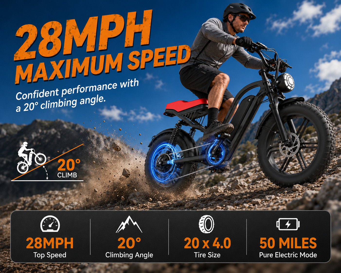 GT50 Electric Bike|1500W Motor|48V 16Ah|28Mph|50Miles|20 inch