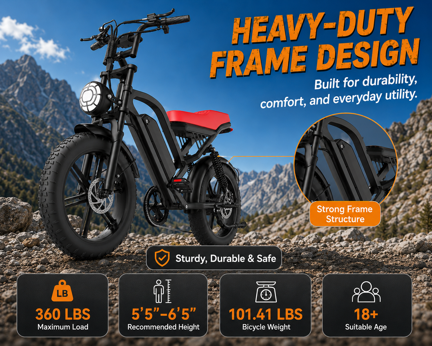 GT50 Electric Bike|1500W Motor|48V 16Ah|28Mph|50Miles|20 inch