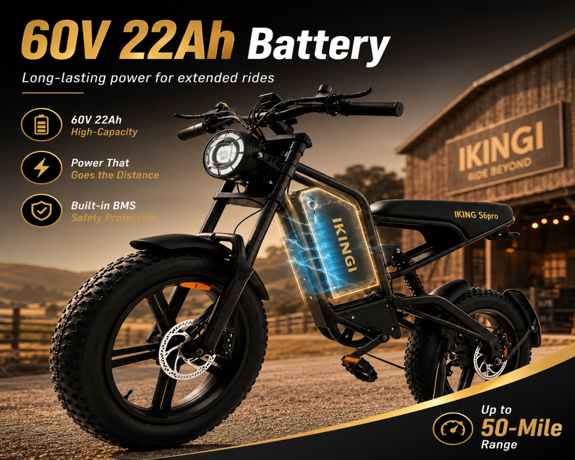 216 Mountain E-Bikes|1500W motor|60V 22Ah|35KM|15.5Mph|2.0×4.0inch|50miles