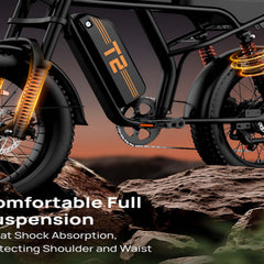 T2 Electric Fat Bike|745W motor|48V 15.6Ah|20*4.0 inches|100Miles|20MPH